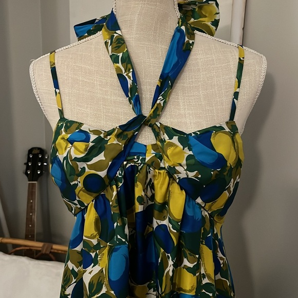 Rebecca Taylor Royal Blue green and olive color Silk Dress size 6 - Picture 3 of 16